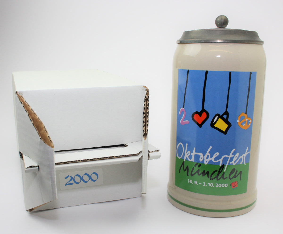 Original Oktoberfestkrug 2000 mit Zinndeckel I Jahreskrug I Zertifikat