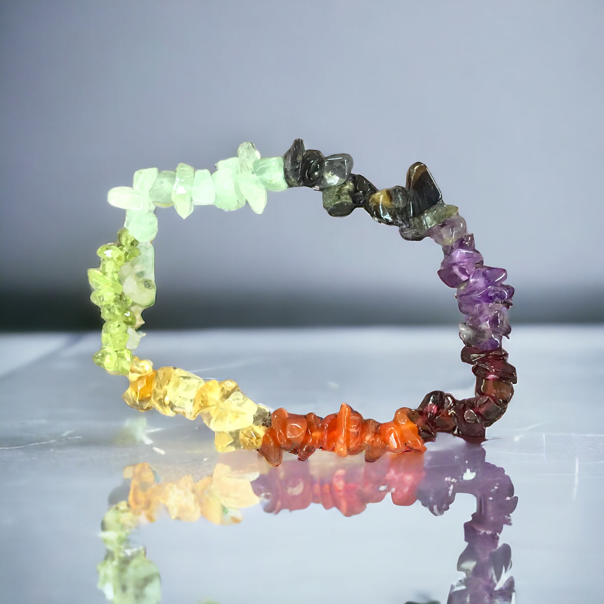 Chakra Trommelstein Splitterarmband - echter Edelstein-Schmuck - Chakra-Armband für Damen & Herren