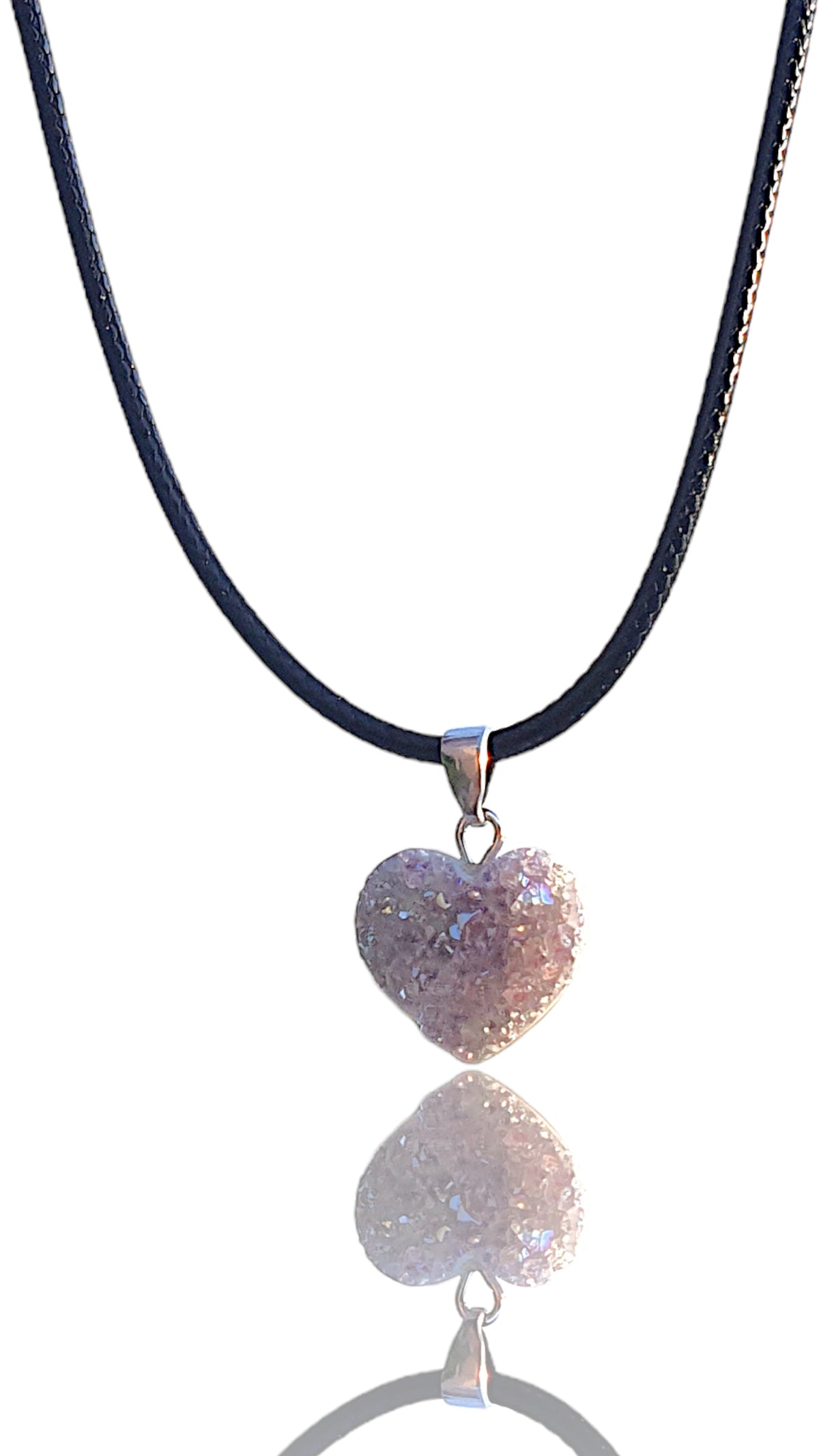 Amethyst Angel Aura Herz Anhänger AAA aus Brasilien - 925 Silber - Titanium Aura - Natur Cluster - 15 × 15 mm - Geschenkbox und Edelsteinkarte