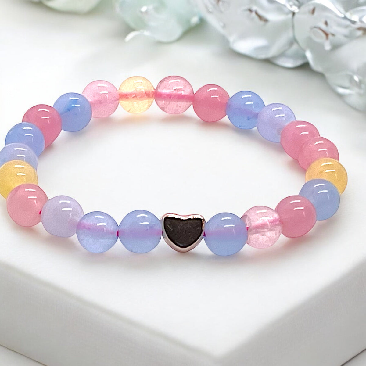 Kinder Perlenarmband Morganit mit 14 k rosèvergoldeten Elementen - Edelsteinarmband - Handmade - inclusive Geschenksäckchen - Engelsstein