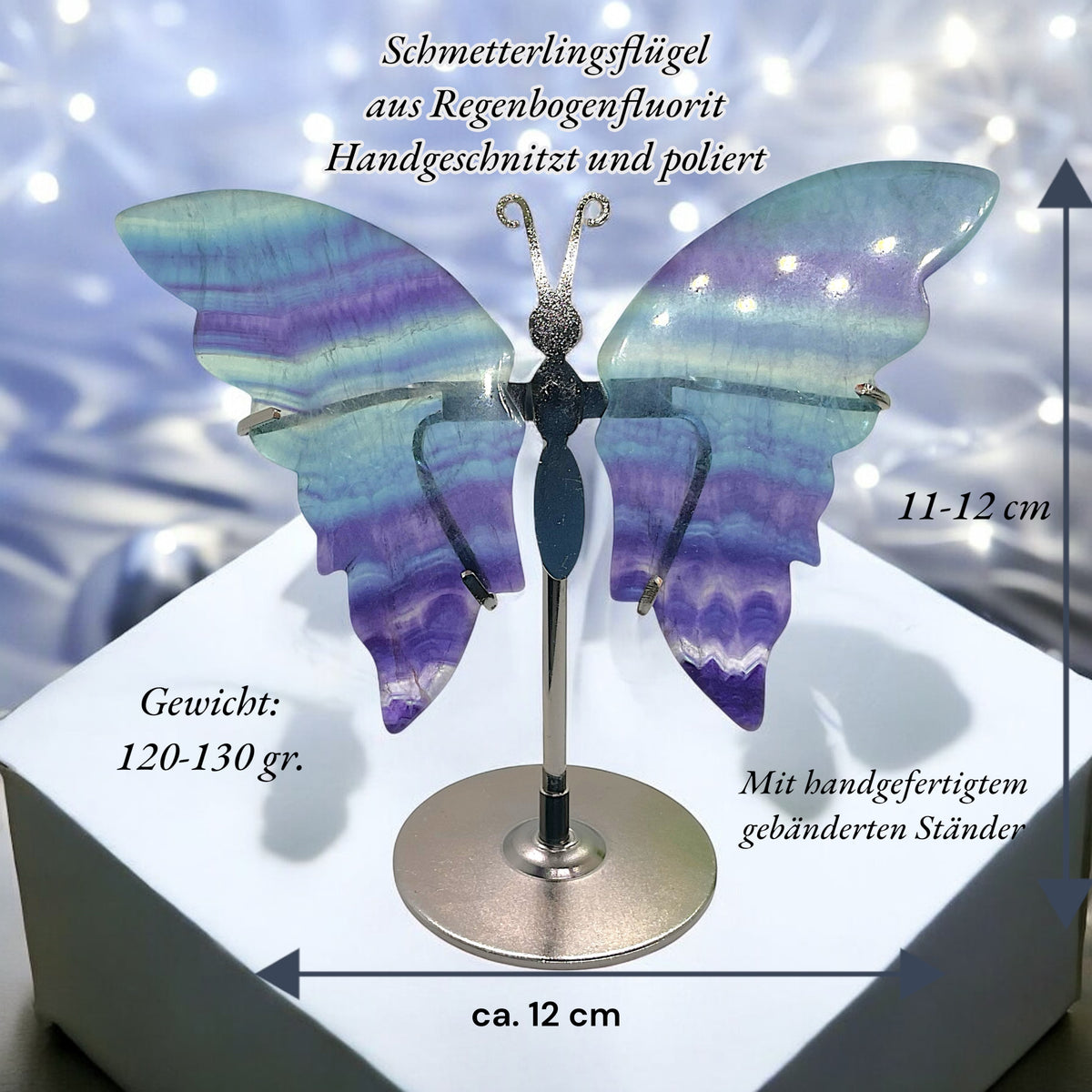 Schmetterlingsflügel aus handgeschnitzten Naturedelsteinen mit individuellem Ständer - poliert - Verschiedene Varianten - mit Geschenkbox