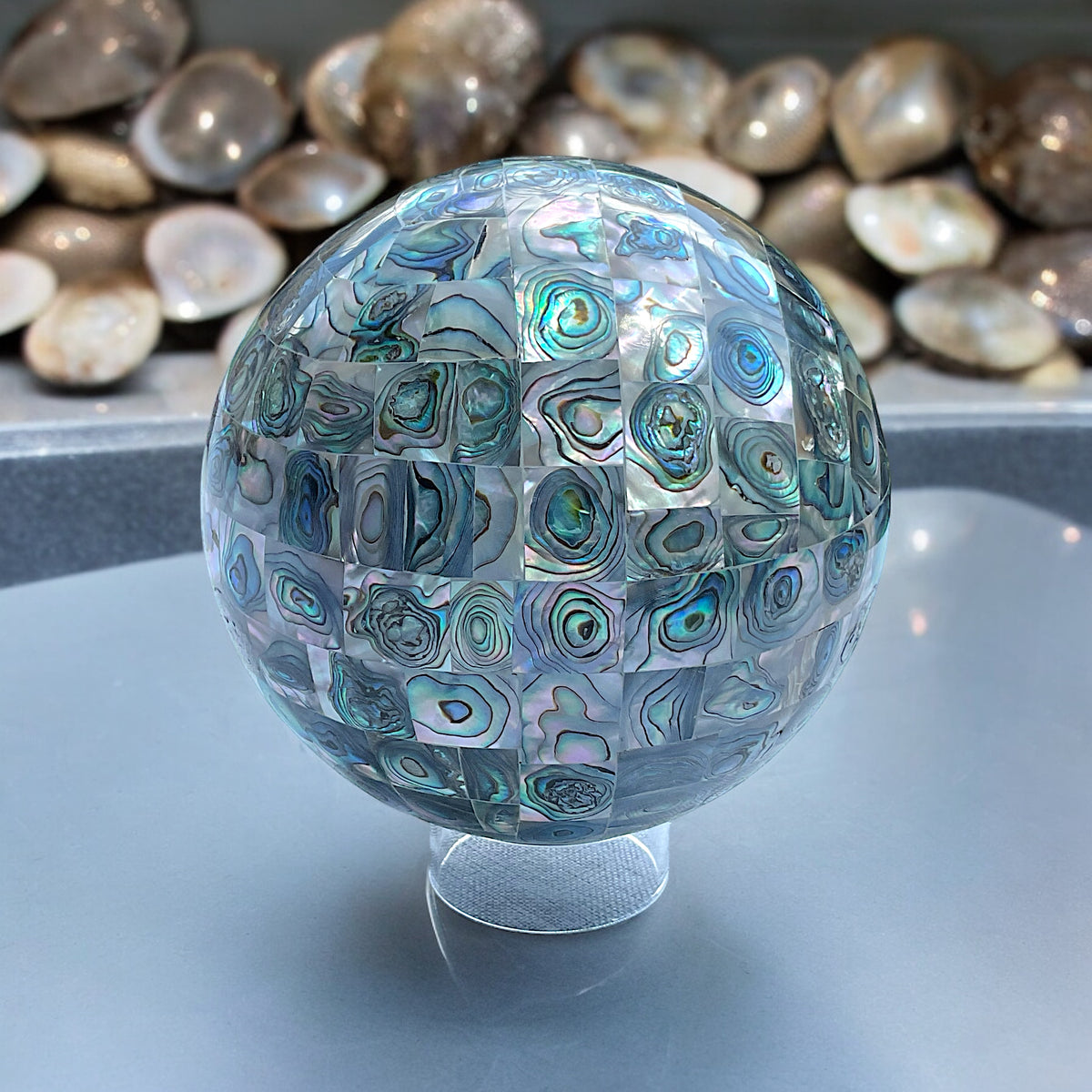 XXL Abalone-Muschel Kugel 13 cm I Handarbeit I Sammlerstück I Museumsstück I Unikat-Masterpiece 1592 I Mexiko