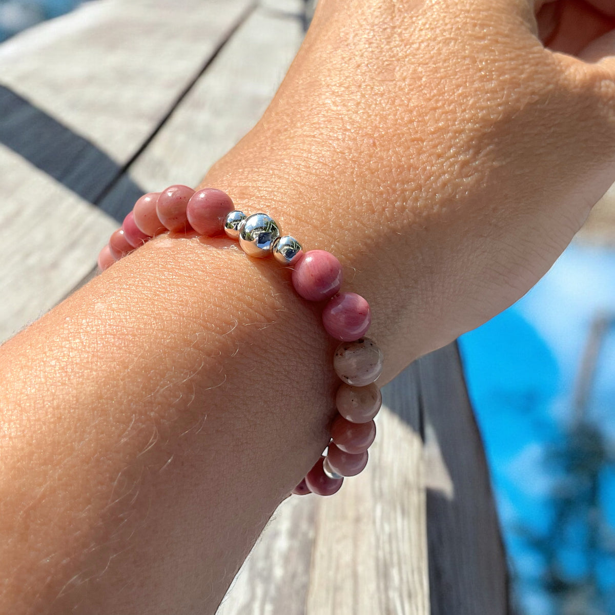 Rhodonit Edelstein Perlen Armband *Seelentröster* - mit 925 Silberperlen in Steinfixx Geschenkbox - Handmade