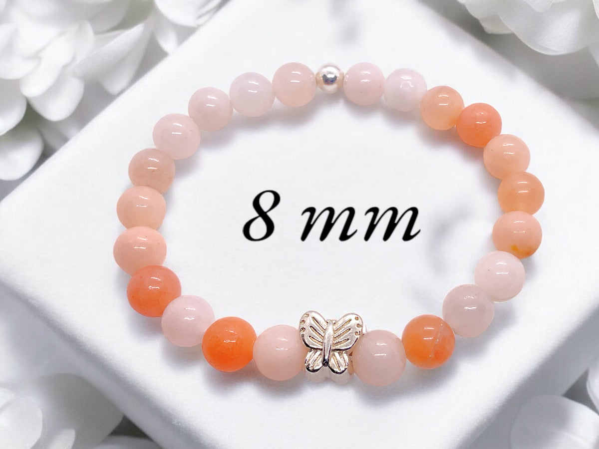 Steinfixx® - Aventurin rot - pink Perlenarmband Handmade mit 925 Silberperle und Schmetterling - inclusive edler Geschenkbox - Blutdruck und Cholesterin