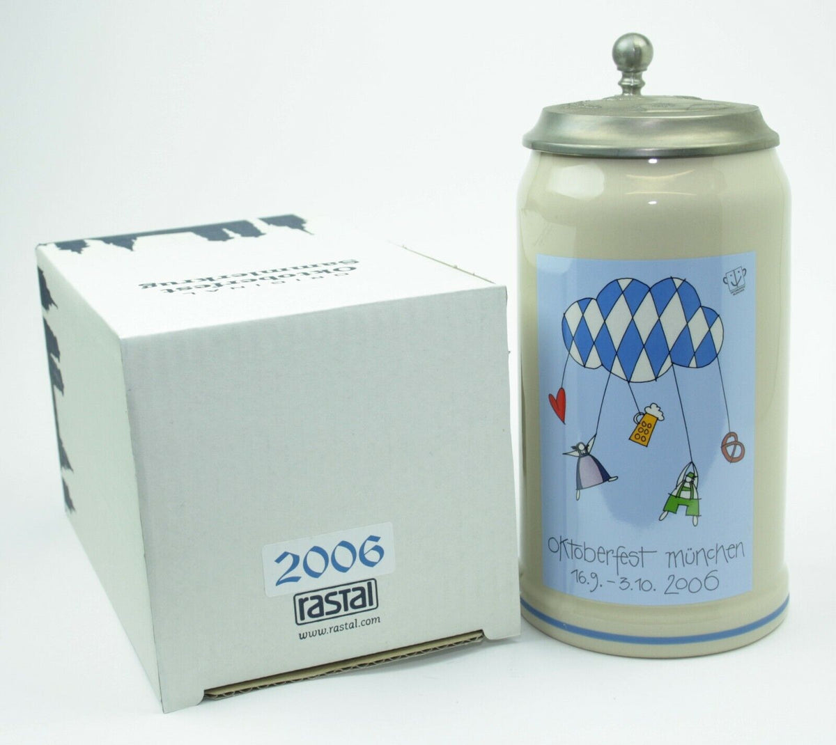 Original Oktoberfestkrug 2006 mit Zinndeckel I Jahreskrug I Zertifikat