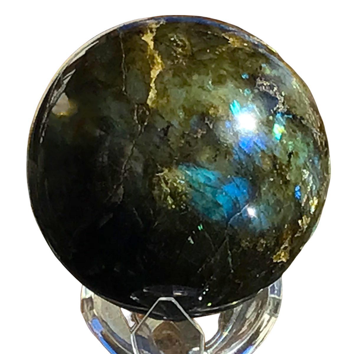 XL Labradorit Kugel mit Ständer| Unikat | 7-8 cm | 600-750 Gramm | A* Qualität I Heilstein I Glücksstein I Chakra-Stein | wunderschöne Formen |