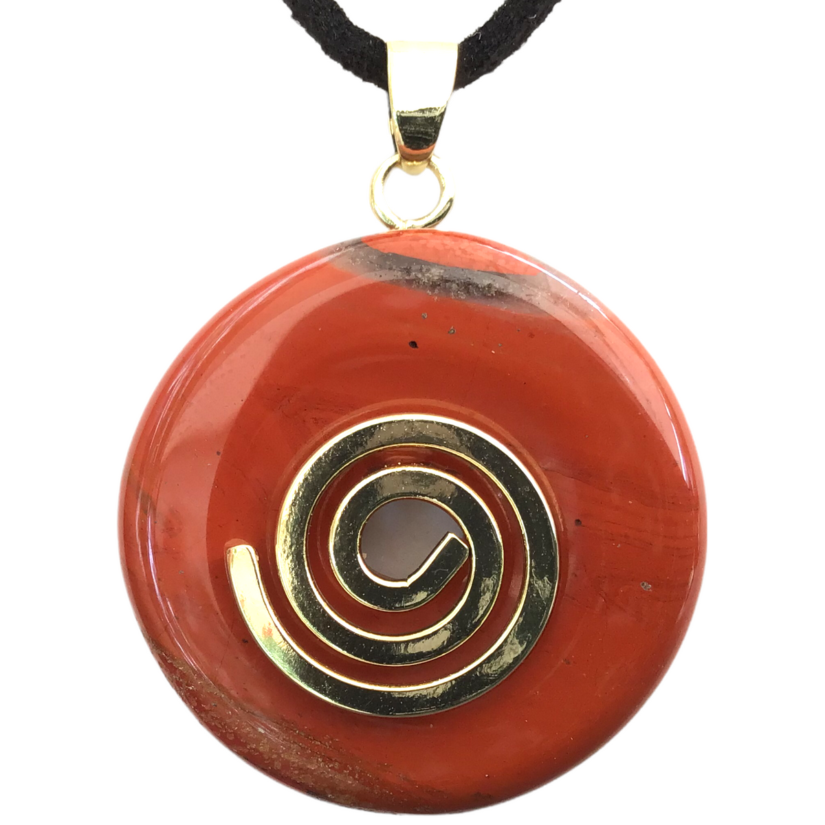 Premium Edelstein-Donut Jaspis rot optional als Kette mit versilberter oder vergoldeter Spirale und Wildlederband