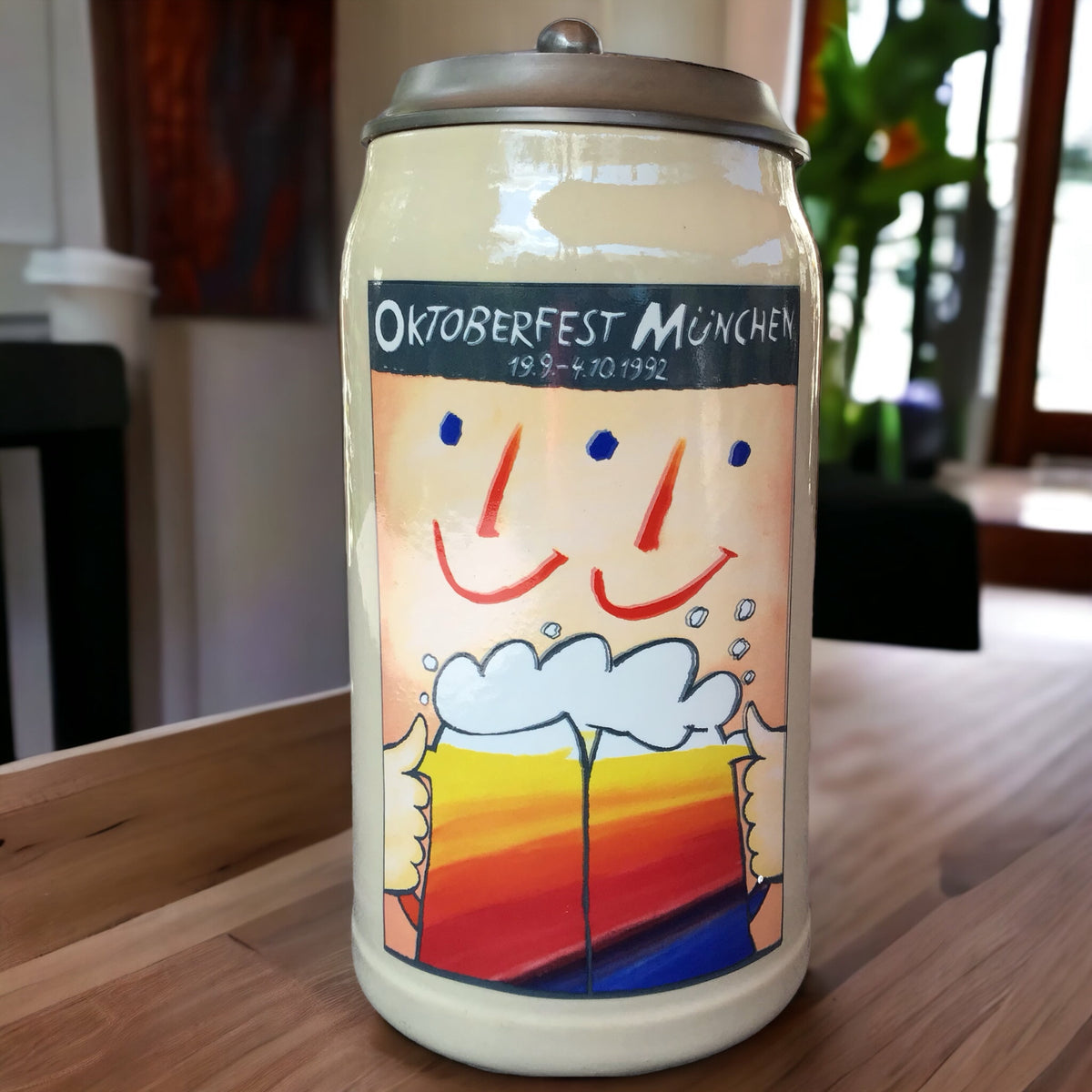 Original Oktoberfestkrug 1992 mit Zinndeckel I Jahreskrug I Zertifikat