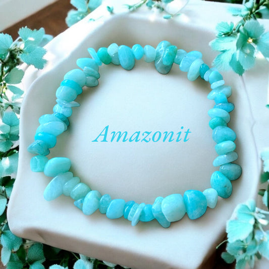 Echtes Amazonit Splitteramband | angenehm zu tragen | Stein des Ausgleichs I 18 cm I Brasilien