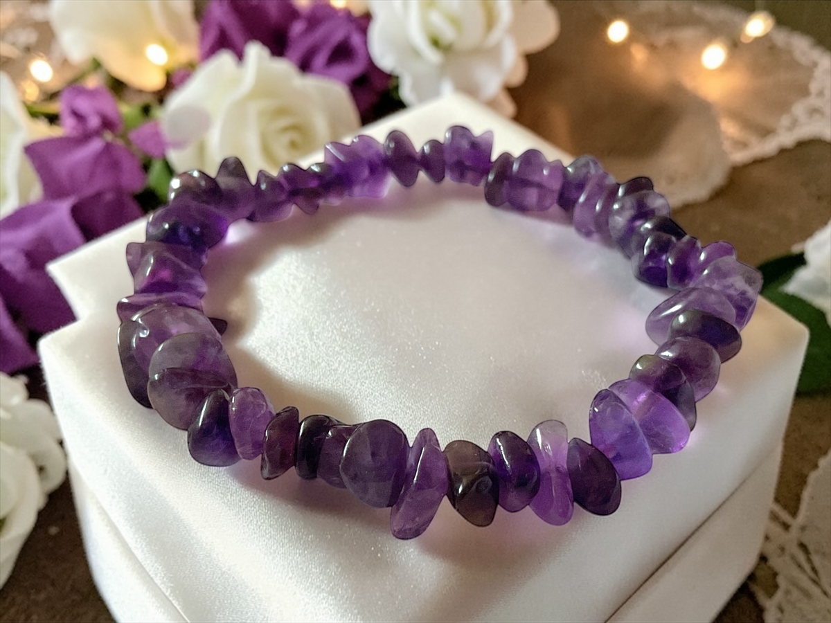 Amethyst Trommelstein Splitterarmband  *Reinigung*  - echter Amethyst Edelstein-Schmuck & Chakra-Armband für Damen & Herren I AAA-Qualität I Brasilien