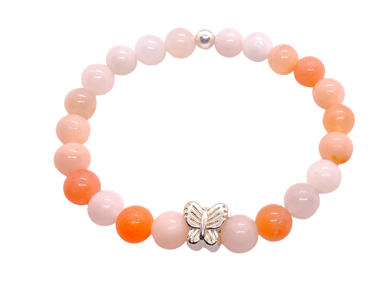 Steinfixx® - Aventurin rot - pink Perlenarmband Handmade mit 925 Silberperle und Schmetterling - inclusive edler Geschenkbox - Blutdruck und Cholesterin