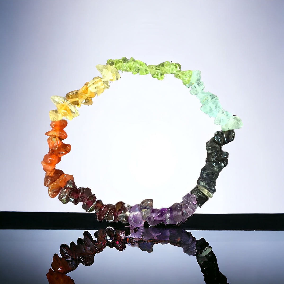 Chakra Trommelstein Splitterarmband   - echter  Edelstein-Schmuck - Chakra-Armband für Damen & Herren