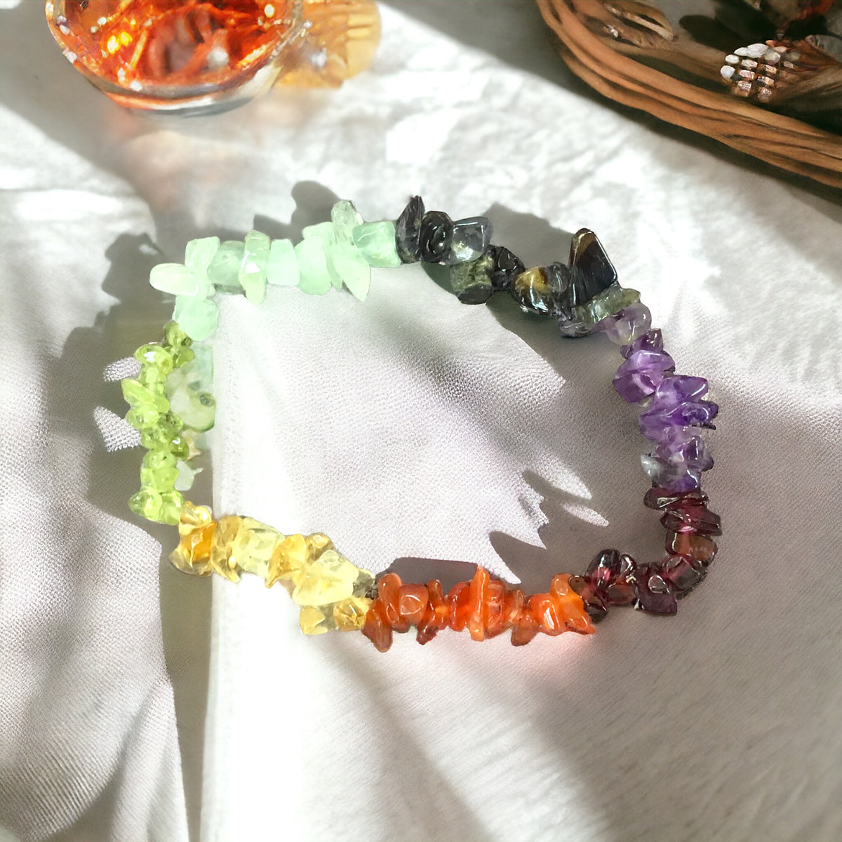 Chakra Trommelstein Splitterarmband   - echter  Edelstein-Schmuck - Chakra-Armband für Damen & Herren