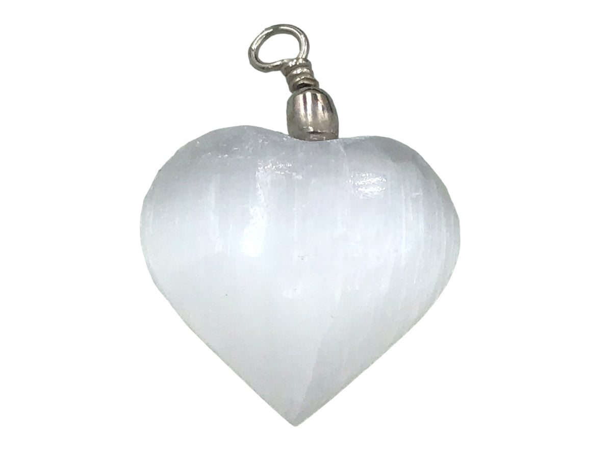 Selenit Herz Anhänger in bauchiger Form I ca. 40x30x10 mm I Top 1A-Qualität I Ihren Lichtbringer immer dabei I Marokko