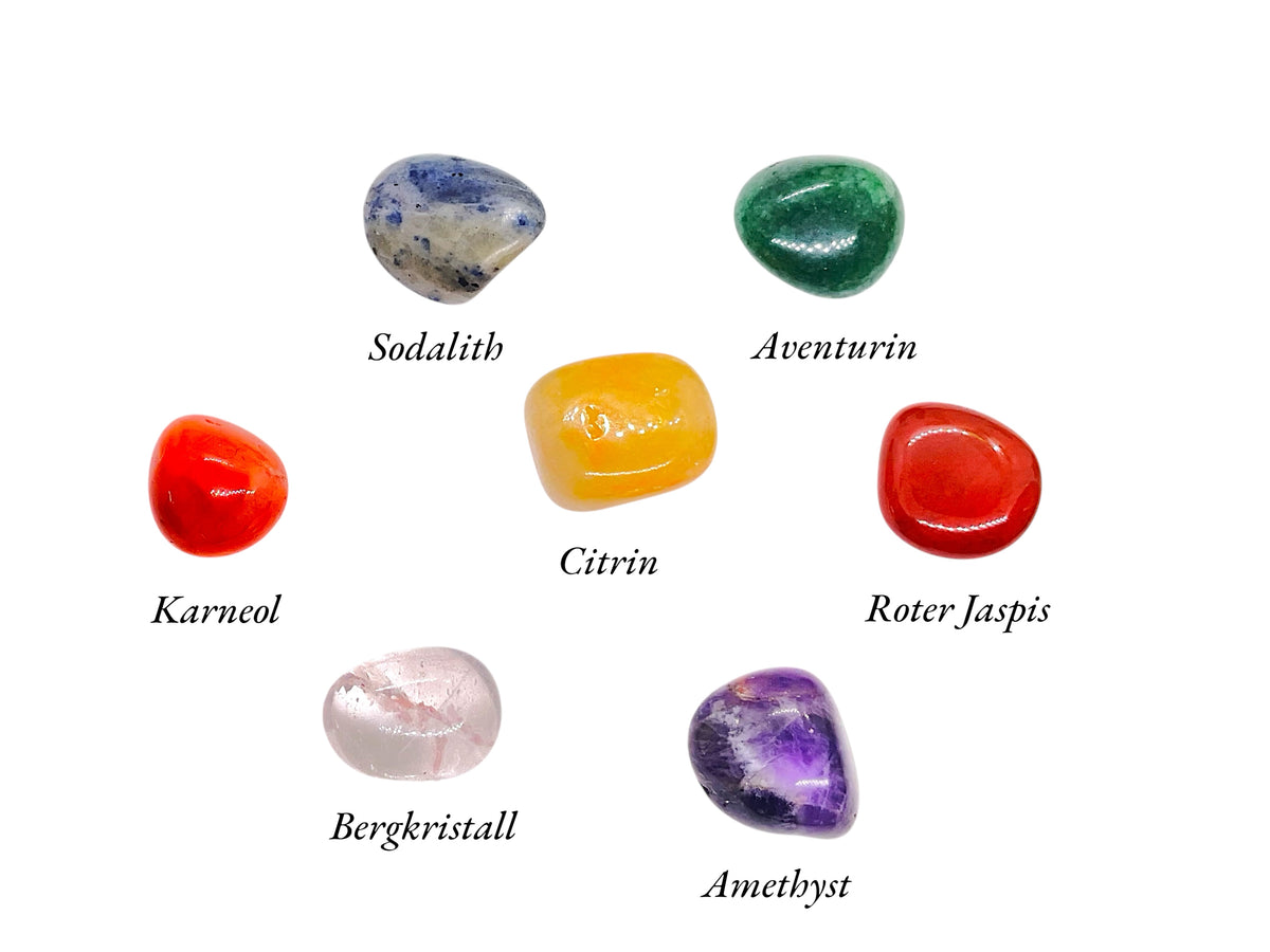 Chakra Edelstein Set Selbstheilung - 11 teilig mit Halskette, Handmade Perlen Armband und Herz in Geschenkbox - mit 14 seitigem liebevoll gestaltetem Ebook als Anleitung