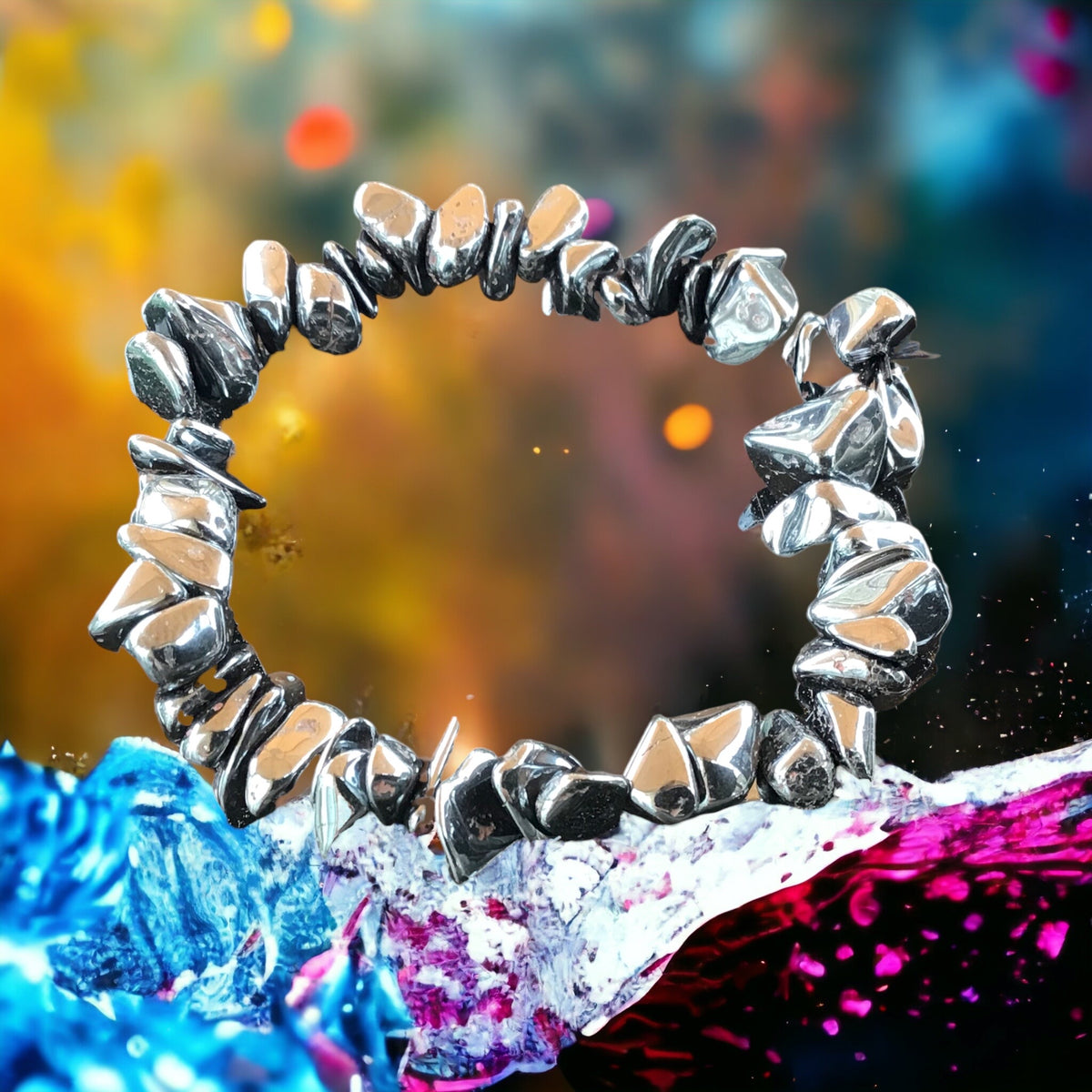 Hämatit Trommelstein Splitter Armband  *FIT UND VITAL*  - echter Hämatit Edelstein-Schmuck - Chakra-Armband für Damen & Herren