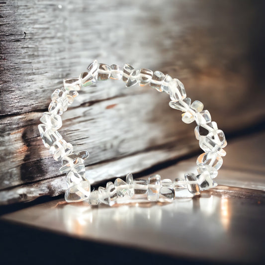 Bergkristall Trommelstein Splitter Armband  *HEILUNG*  - echter Bergkristall Edelstein-Schmuck - Chakra-Armband für Damen & Herren