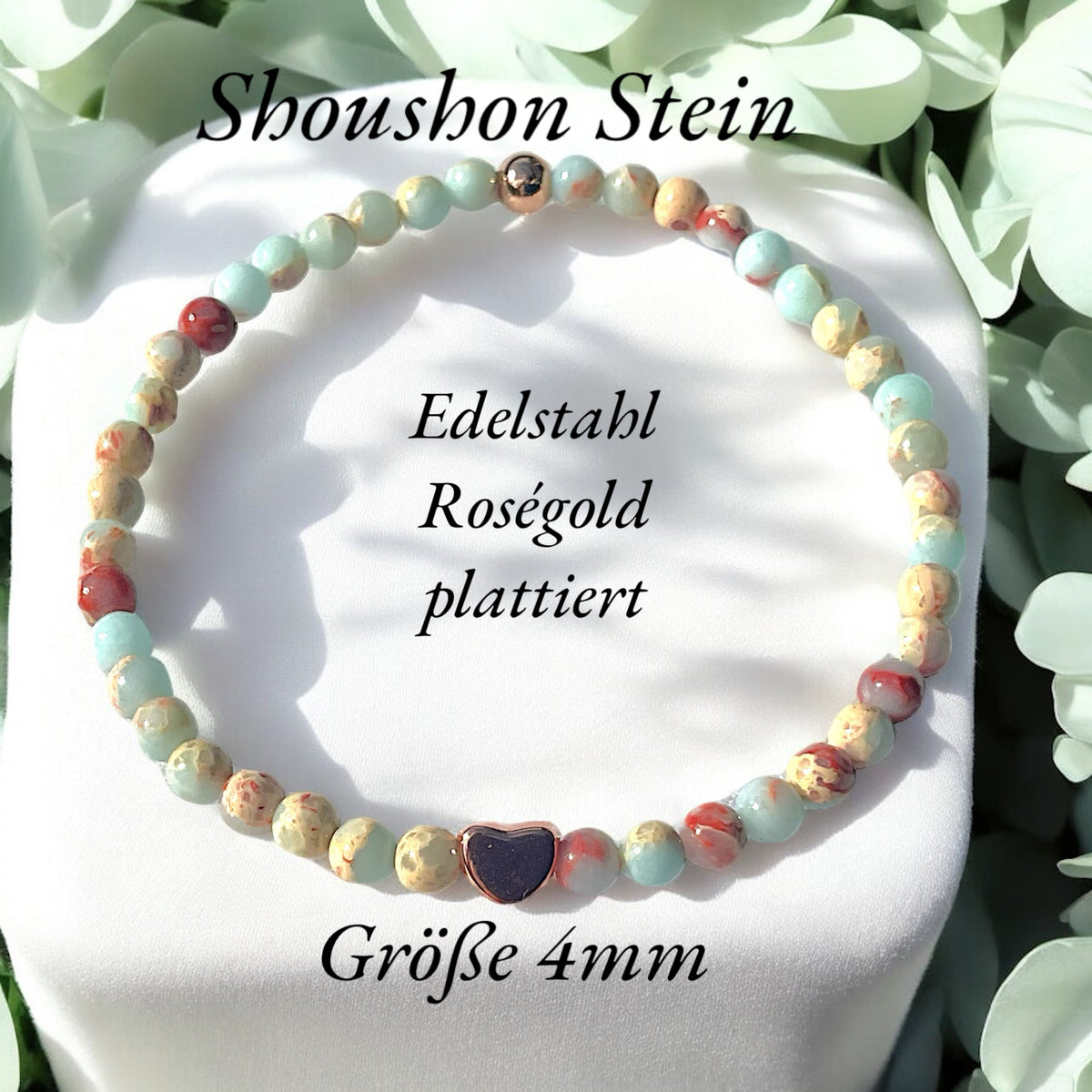 Perlenarmband Shoushan Stone mit  14 k rosèvergoldeten Elementen - Edelsteinarmband - Handmade - inclusive edler Geschenkbox
