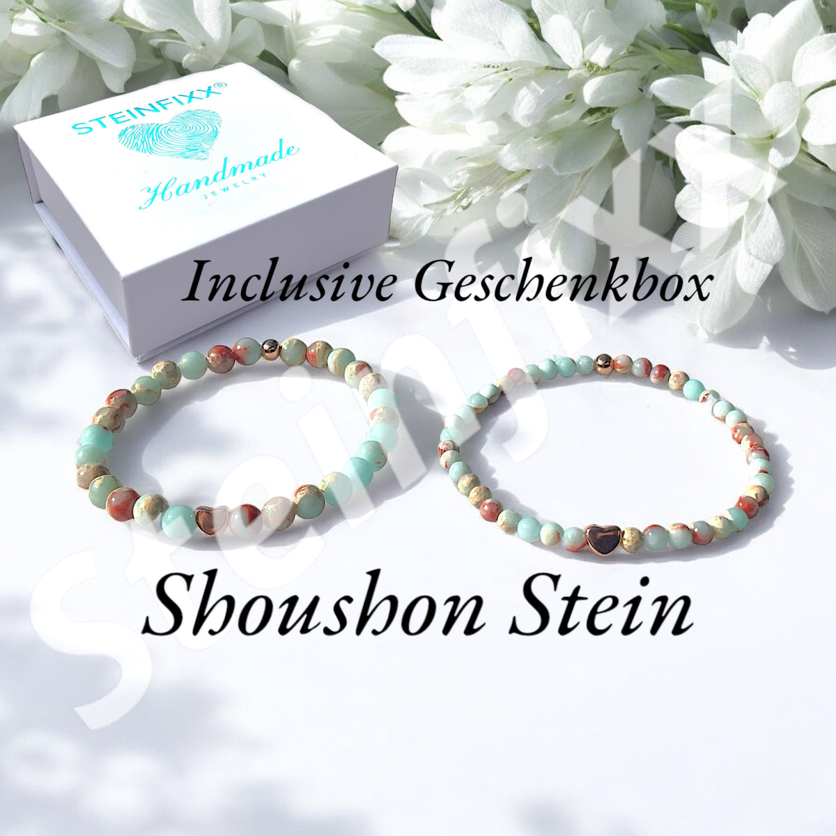 Perlenarmband Shoushan Stone mit  14 k rosèvergoldeten Elementen - Edelsteinarmband - Handmade - inclusive edler Geschenkbox
