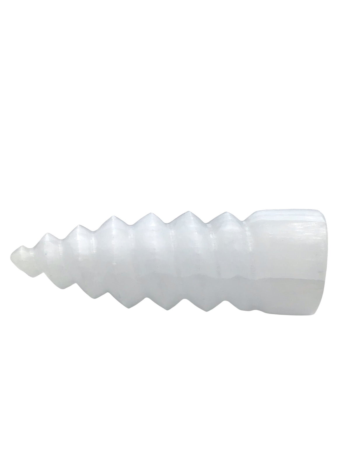 Selenit Kristallflamme in Spiralform 14 cm hoch, ca. 350gr. I Handarbeit I geschnitzt und poliert I Marokko