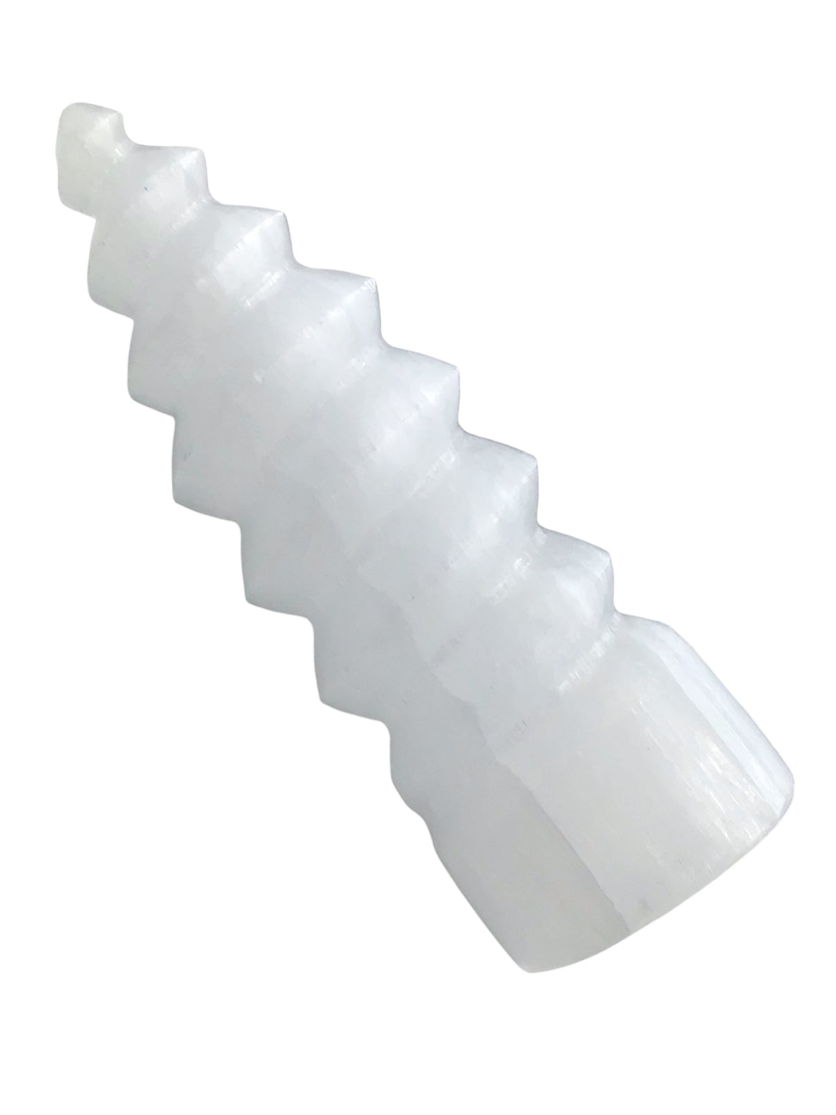 Selenit Kristallflamme in Spiralform 14 cm hoch, ca. 350gr. I Handarbeit I geschnitzt und poliert I Marokko