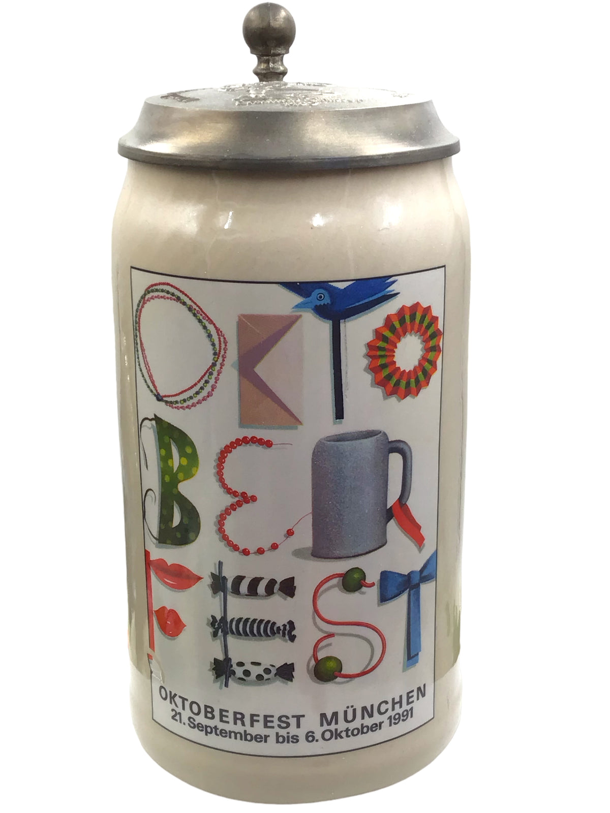 Original Oktoberfestkrug 1991 mit Zinndeckel I Jahreskrug I Zertifikat