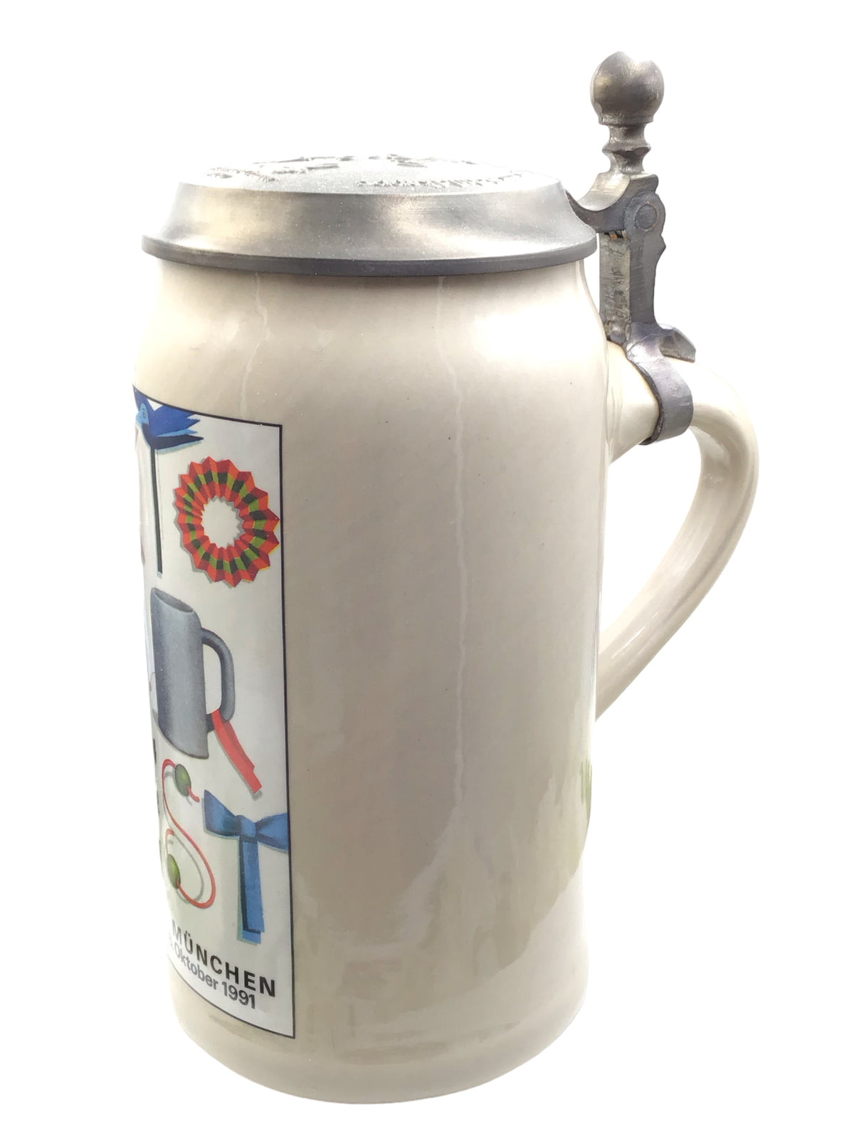 Original Oktoberfestkrug 1991 mit Zinndeckel I Jahreskrug I Zertifikat