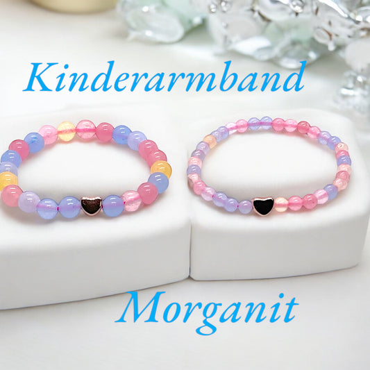 Kinder Perlenarmband Morganit mit 14 k rosèvergoldeten Elementen - Edelsteinarmband - Handmade - inclusive Geschenksäckchen - Engelsstein