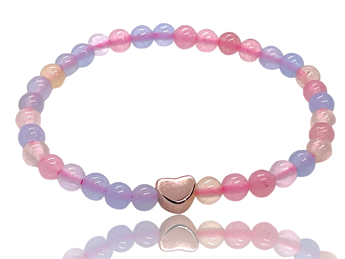 Kinder Perlenarmband Morganit mit 14 k rosèvergoldeten Elementen - Edelsteinarmband - Handmade - inclusive Geschenksäckchen - Engelsstein