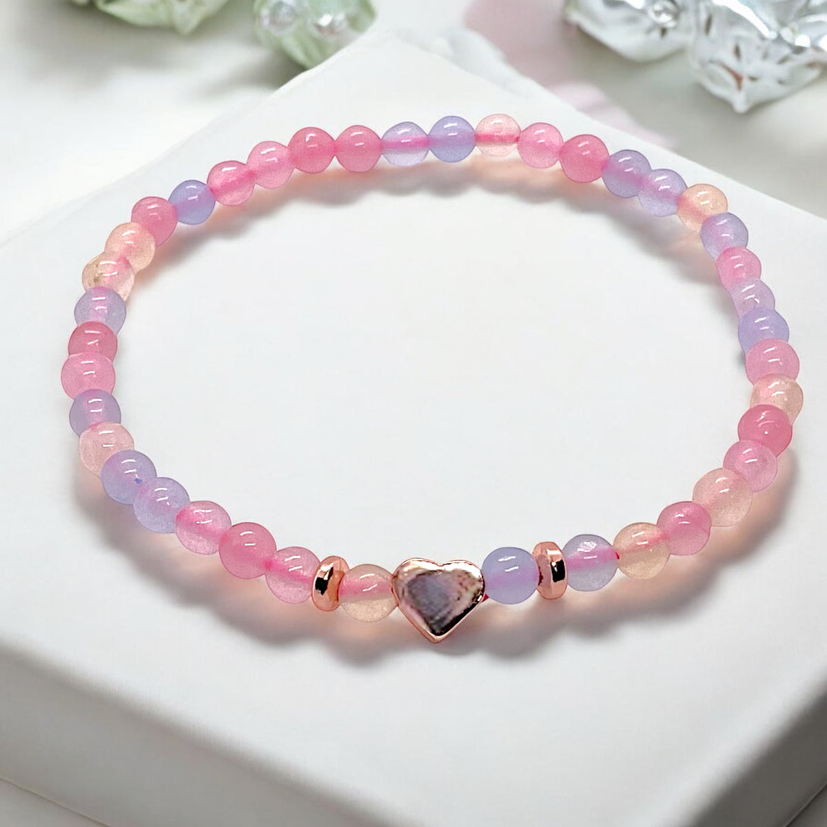 Perlenarmband Morganit mit 14 k rosèvergoldeten Elementen - Edelsteinarmband - Handmade - inclusive edler Geschenkbox - Engelsstein