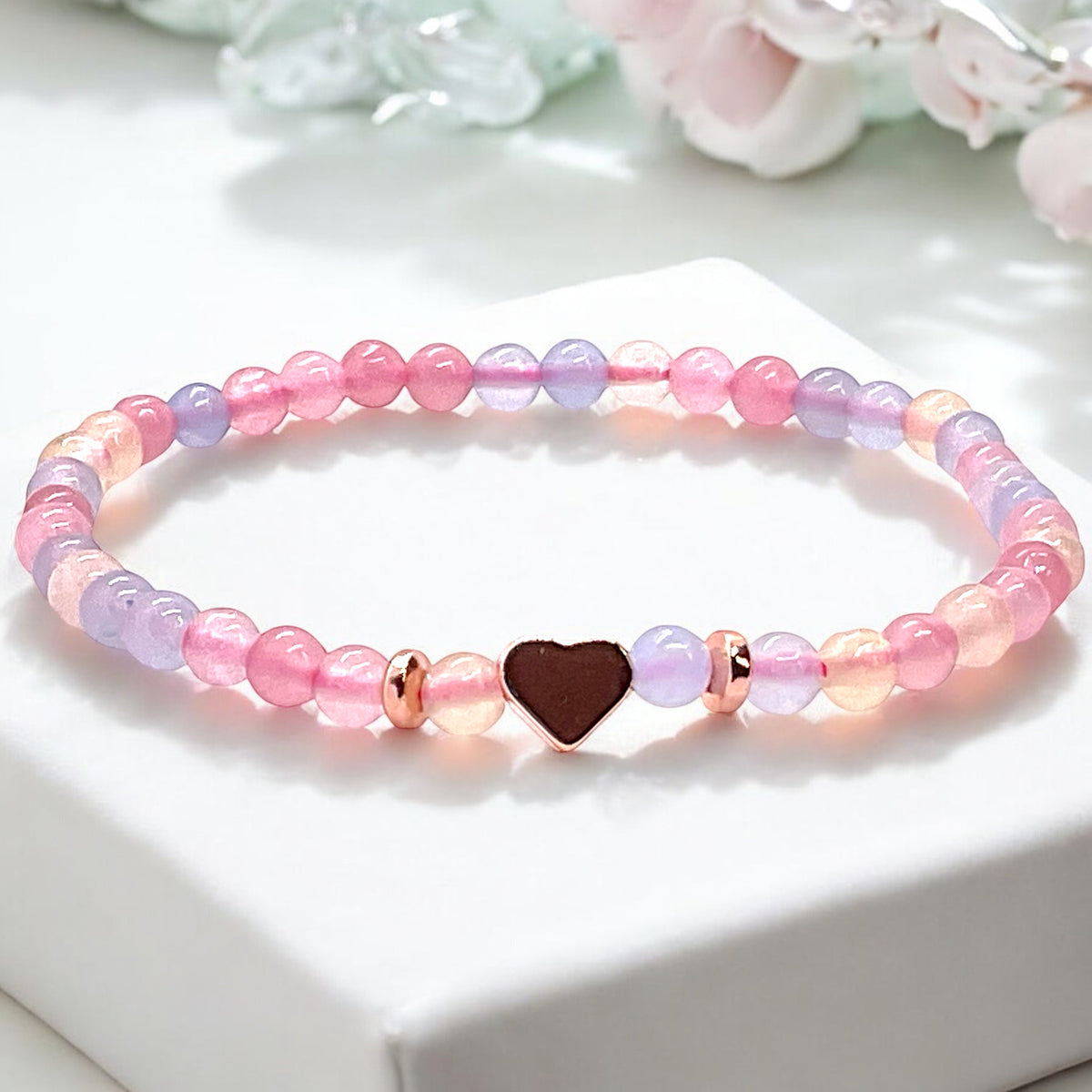 Perlenarmband Morganit mit 14 k rosèvergoldeten Elementen - Edelsteinarmband - Handmade - inclusive edler Geschenkbox - Engelsstein