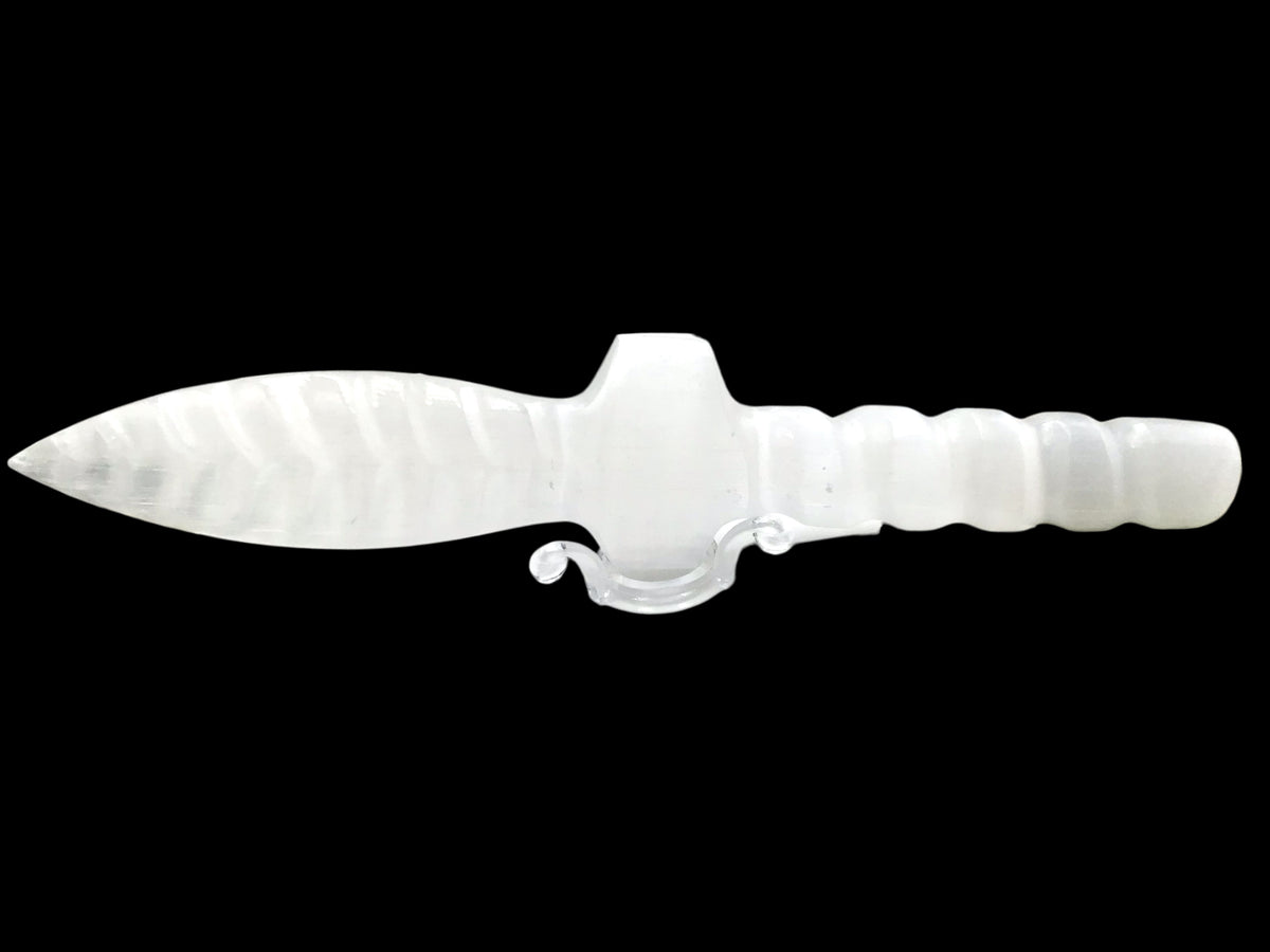 Selenit Ritualdolch in Spiralform - Ritualmesser -Lichtbringer - 25x5x2cm - ca. 240gr. für Wicca und Pagan, Rituale und Zeremonien I Marokko