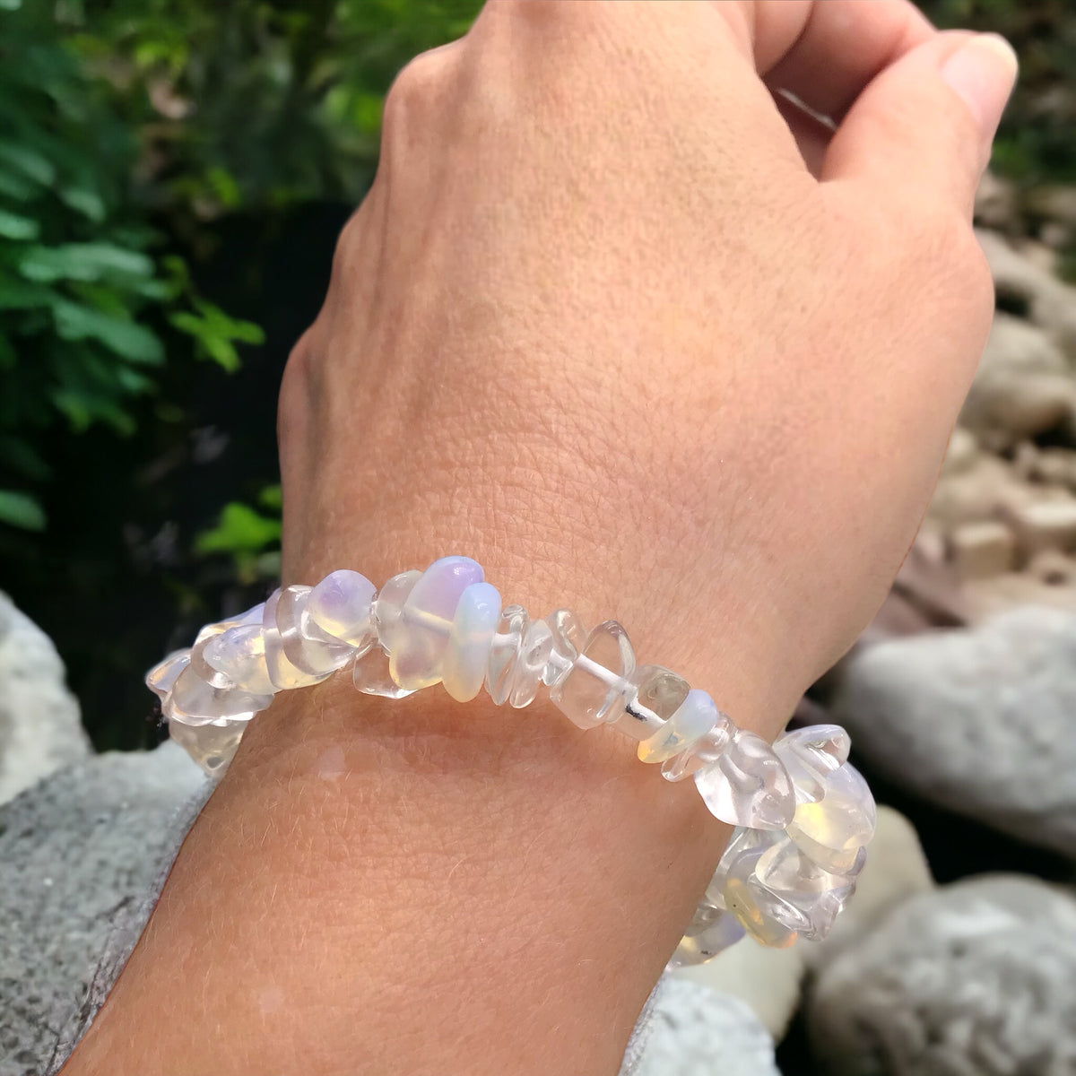 Opalith Trommelstein Splitter Armband  *Kontaktfreude*  - echter Opalith Edelstein-Schmuck - Chakra-Armband für Damen & Herren