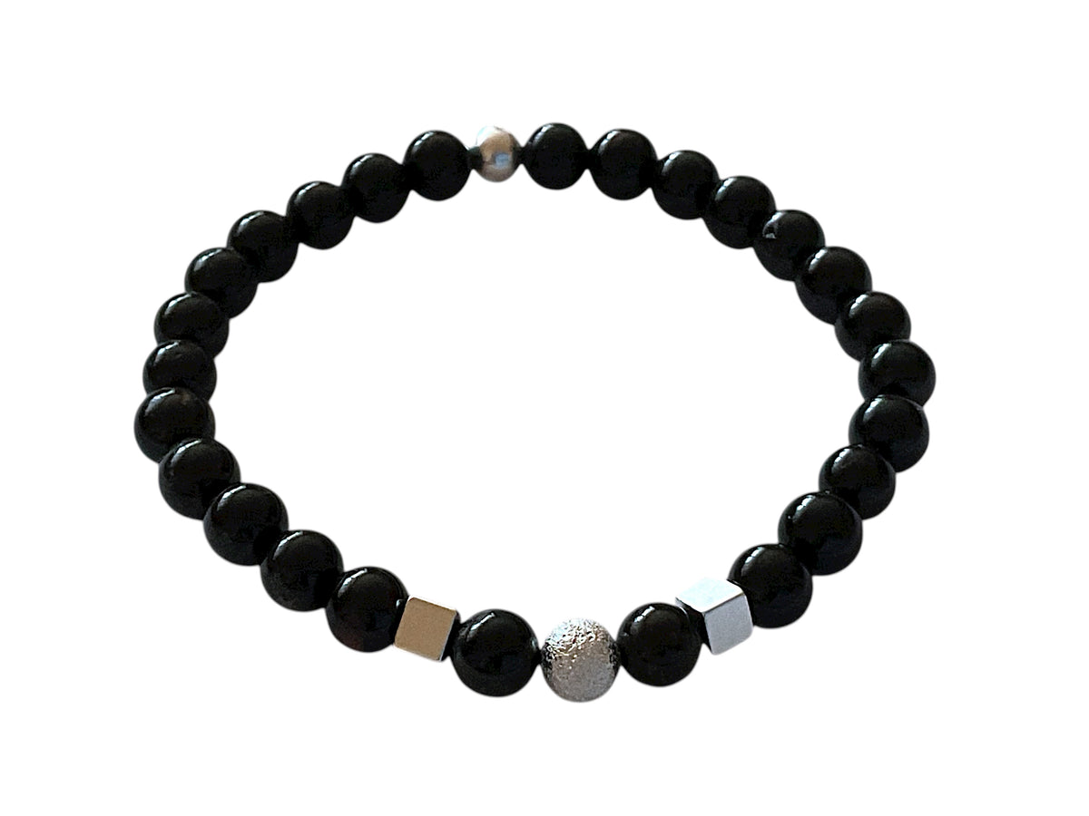 Edelstein Perlenarmband aus schwarzem Turmalin 925 Silberperlen - Hochwertige Heilsteine in 4 oder 6 mm  - handgefertigt - in Geschenkbox - Schutz gegen negative Energien I Brasilien