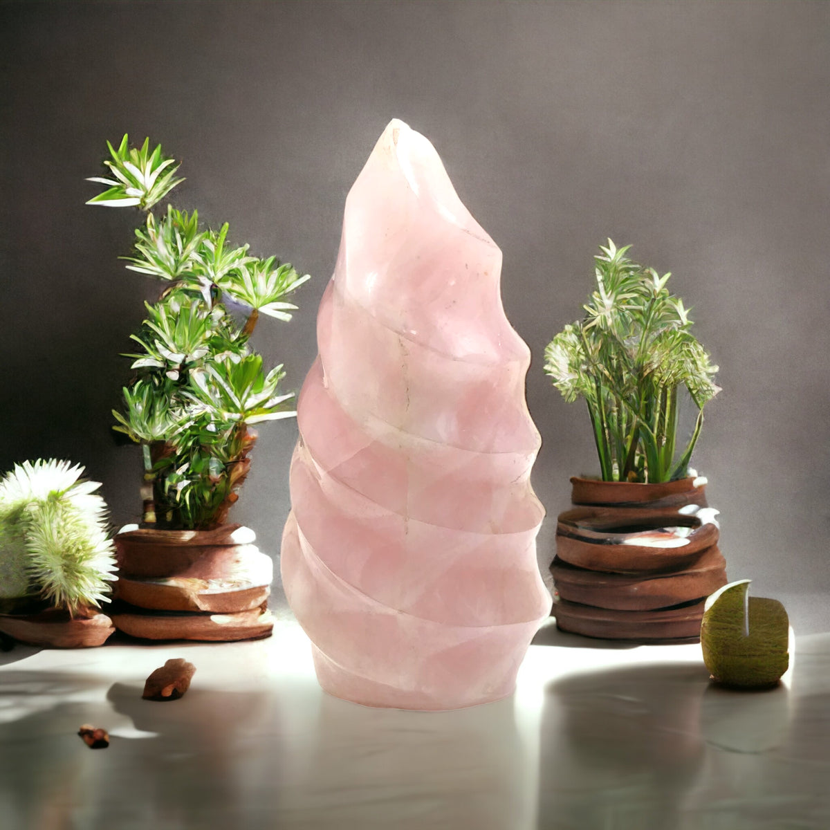 Kristall Flamme aus Rosenquarz | Unikat-Masterpiece 1519 | Sammlerstück I 846 gr. |16x7x7 cm | Edelsteinspirale I Madagaskar