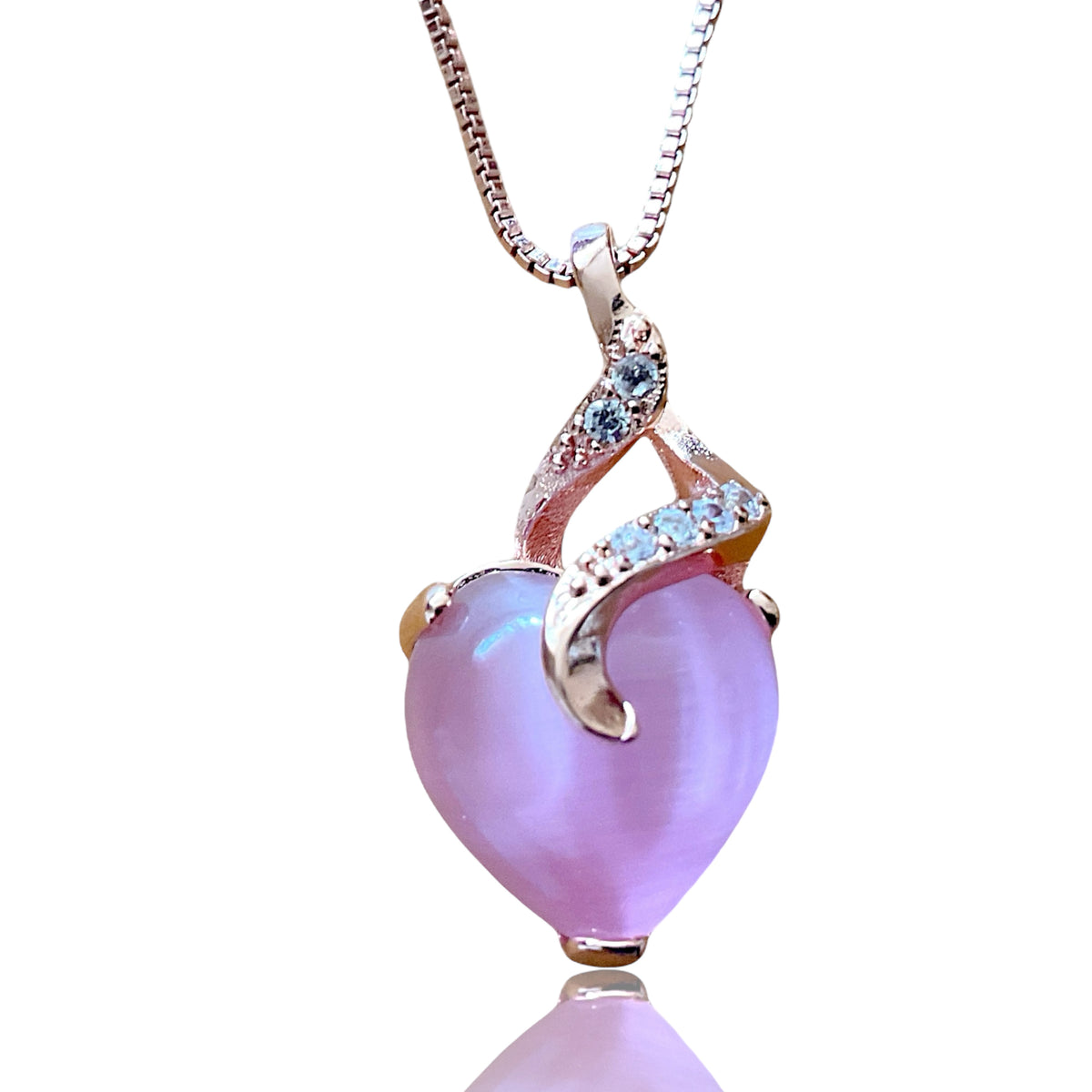 Herz Halskette rosa Katzenauge - echtes 925 Silber rosegold plattiert - Ich passe auf Dich auf oder Du bist mein Geschenk- inclusive Geschenkbox