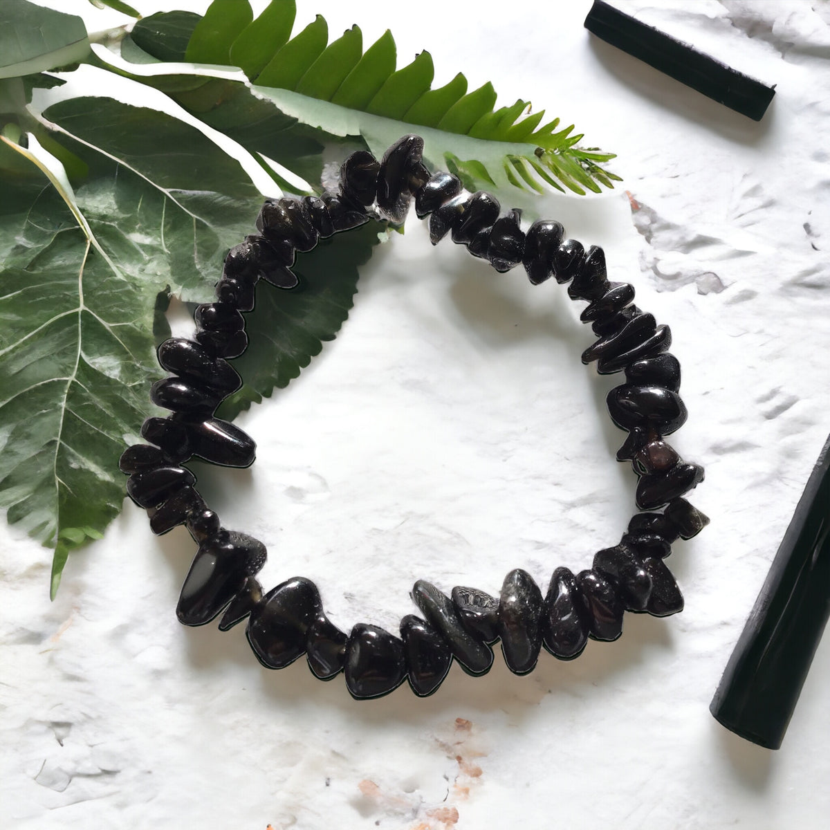 Onyx Trommelstein Splitterarmband  *Ruhe*  - echter Onyx Edelstein-Schmuck - I Brasilien