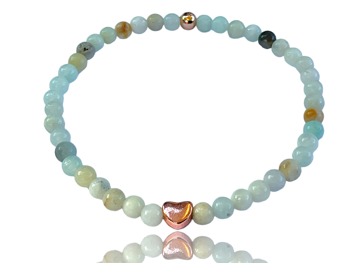 Perlenarmband Amazonit bunt mit  14 k rosèvergoldeten Elementen - Edelsteinarmband - Handmade - inclusive edler Geschenkbox