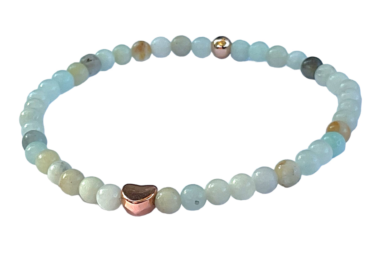 Perlenarmband Amazonit bunt mit  14 k rosèvergoldeten Elementen - Edelsteinarmband - Handmade - inclusive edler Geschenkbox
