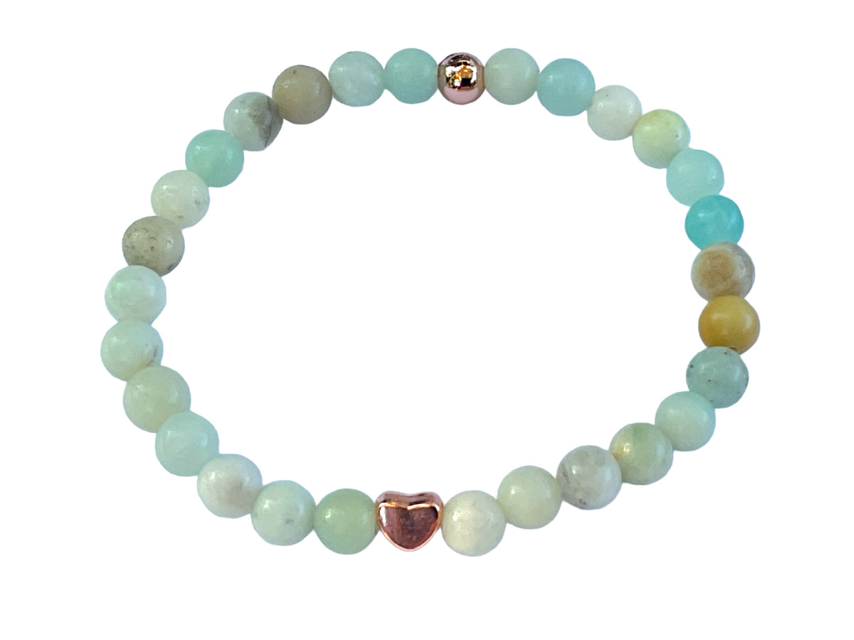 Perlenarmband Amazonit bunt mit  14 k rosèvergoldeten Elementen - Edelsteinarmband - Handmade - inclusive edler Geschenkbox