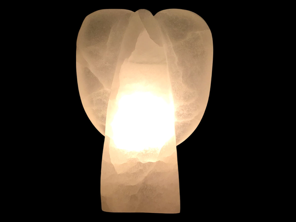 Steinfixx® Große Selenit Engel Lampe | 1800 Gramm | 20x16 cm | Schutzstein | gegen negative Energien | Ladestein |