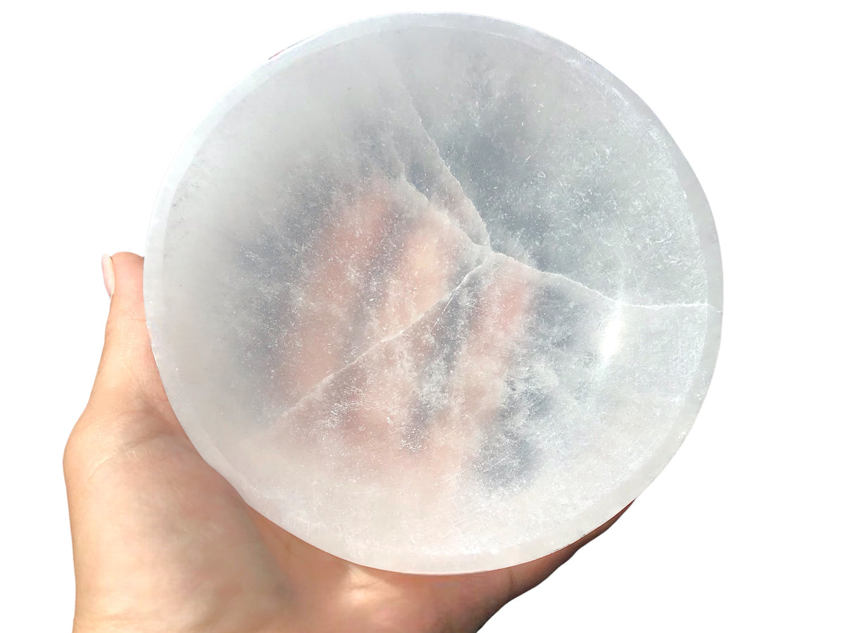 Steinfixx - Grosse Selenit Ladeschale Bowl Ø 13cm- ca. 600 Gramm - Landhaus - Marokko