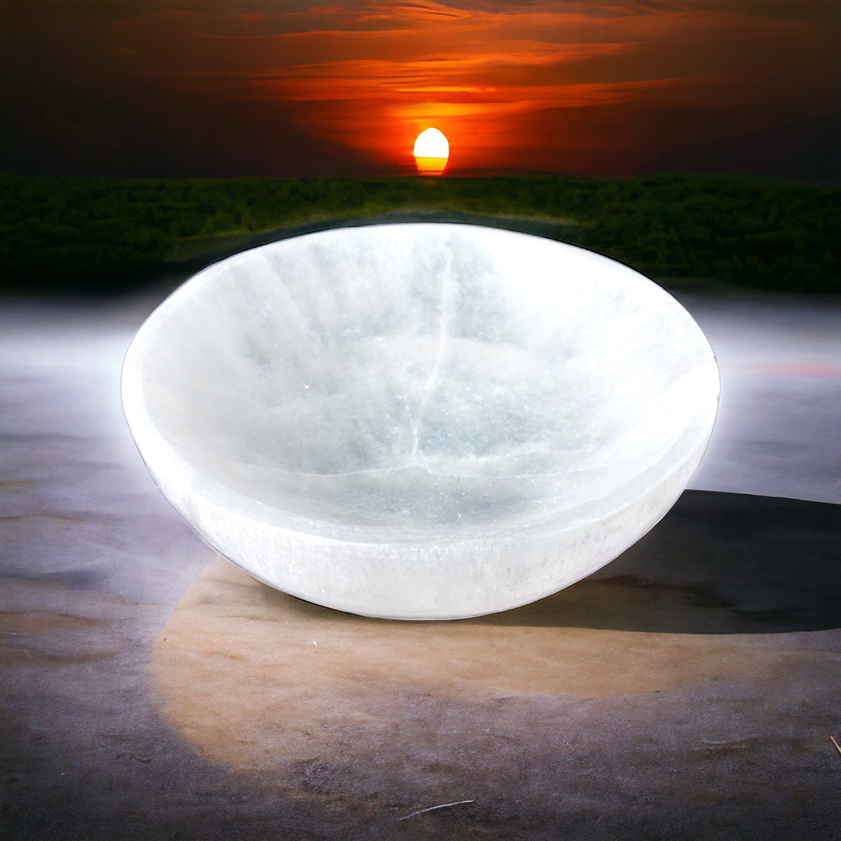 Steinfixx - Grosse Selenit Ladeschale Bowl Ø 13cm- ca. 600 Gramm - Landhaus - Marokko