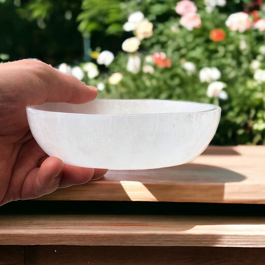 Steinfixx - Grosse Selenit Ladeschale Bowl Ø 13cm- ca. 600 Gramm - Landhaus - Marokko