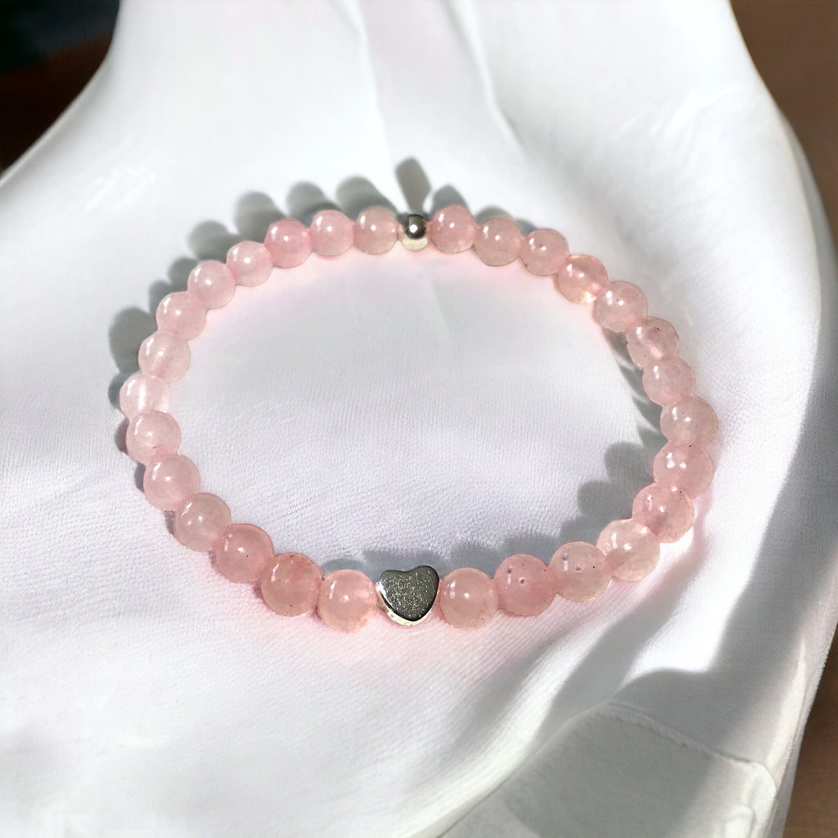 Steinfixx® - Echtes Rosenquarz Perlenarmband mit 925 Silberperle und versilbertem Herz - Hochwertiges Edelsteinarmband handgefertigtChakra-Armband für Damen & Herren