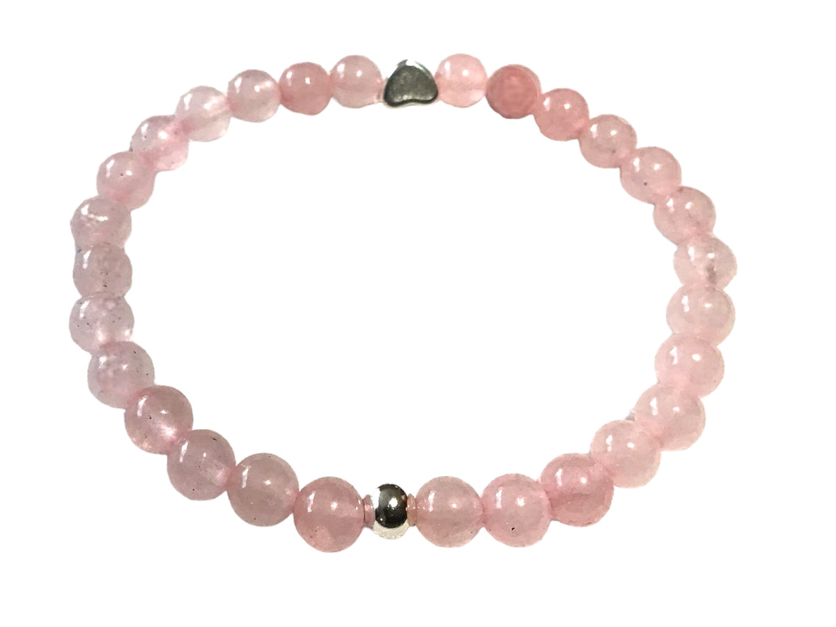 Steinfixx® - Echtes Rosenquarz Perlenarmband mit 925 Silberperle und versilbertem Herz - Hochwertiges Edelsteinarmband handgefertigtChakra-Armband für Damen & Herren