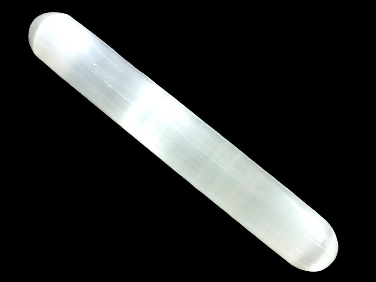 Steinfixx® Selenit Massagestab - Massagegriffel mit abgerundeten Spitzen | 15x2,5x2,5 cm ca. 120 Gramm für Massage, Meditation, Rituale und Zeremonien