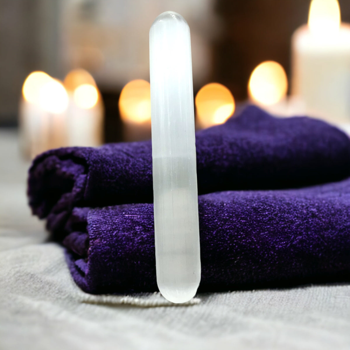 Steinfixx® Selenit Massagestab - Massagegriffel mit abgerundeten Spitzen | 15x2,5x2,5 cm ca. 120 Gramm für Massage, Meditation, Rituale und Zeremonien