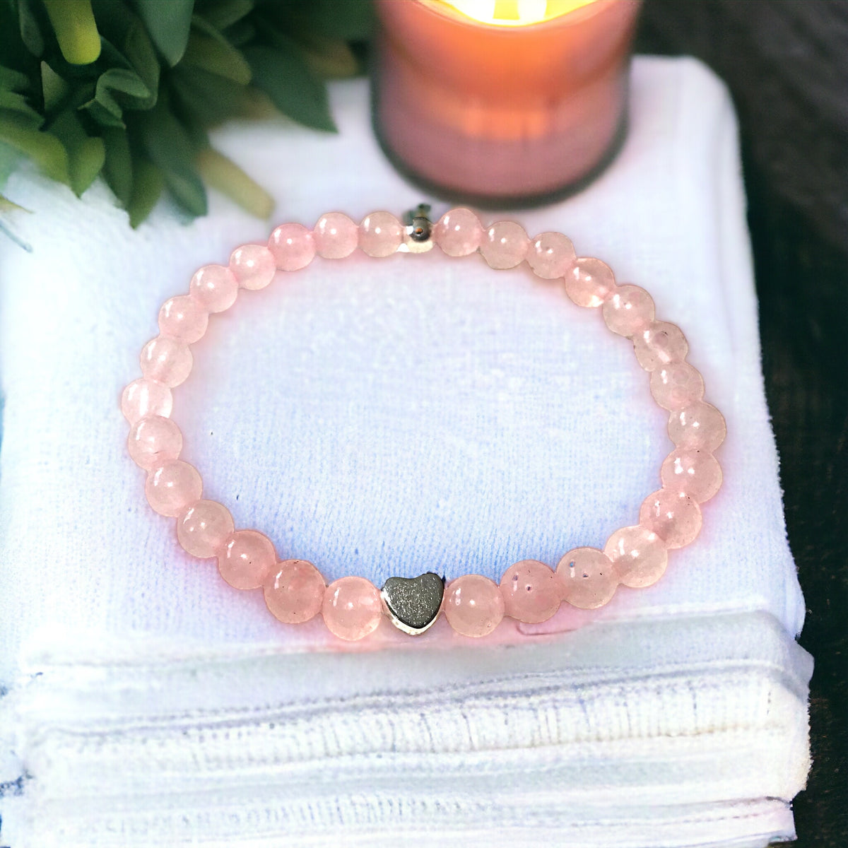 Steinfixx® - Echtes Rosenquarz Perlenarmband mit 925 Silberperle und versilbertem Herz - Hochwertiges Edelsteinarmband handgefertigtChakra-Armband für Damen & Herren