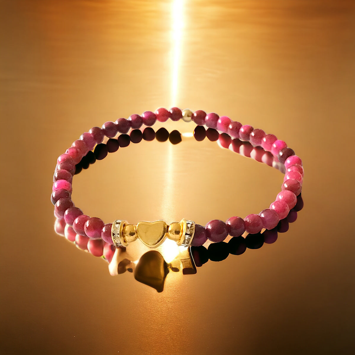 Steinfixx® - Rotes Tigerauge Perlenarmband handgemacht mit vergoldeten Perlen, Trennern und Herzchen  - STARKER SCHUTZSTEIN - in Geschenkbox - Hochwertiges Edelsteinarmband Handmade